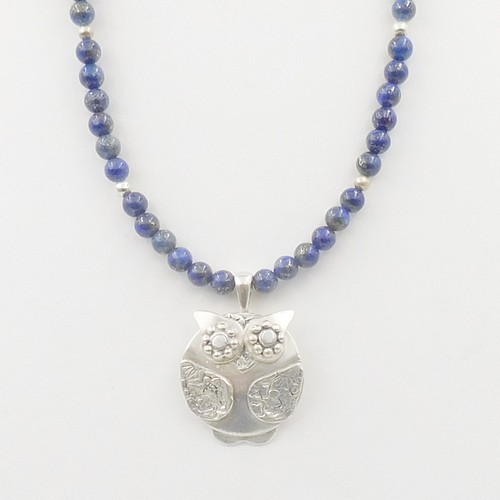 DKC-1155 Pendant Wise Owl on Lapis Necklace $176 at Hunter Wolff Gallery